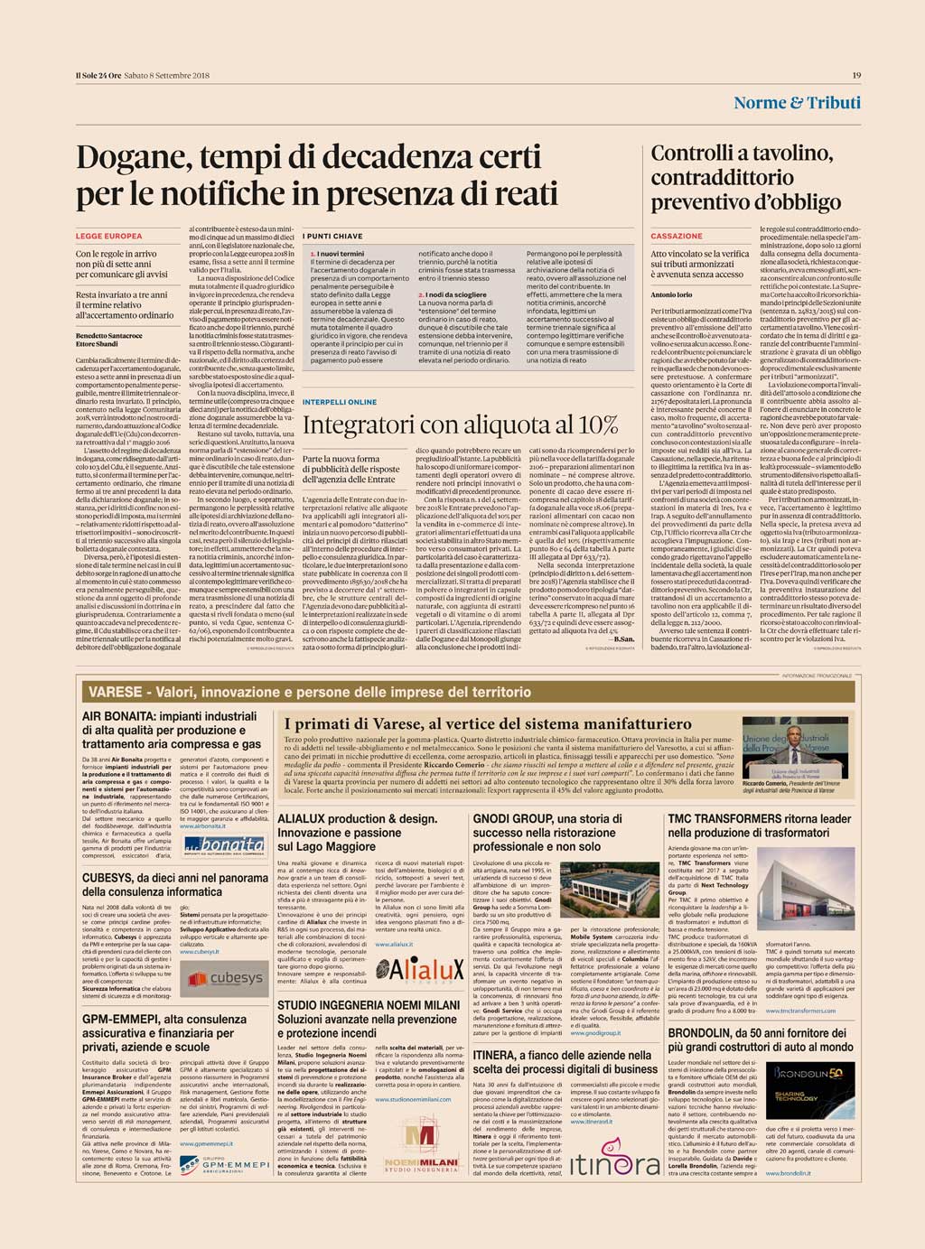 Il Sole 24 Ore del 08/09/2018