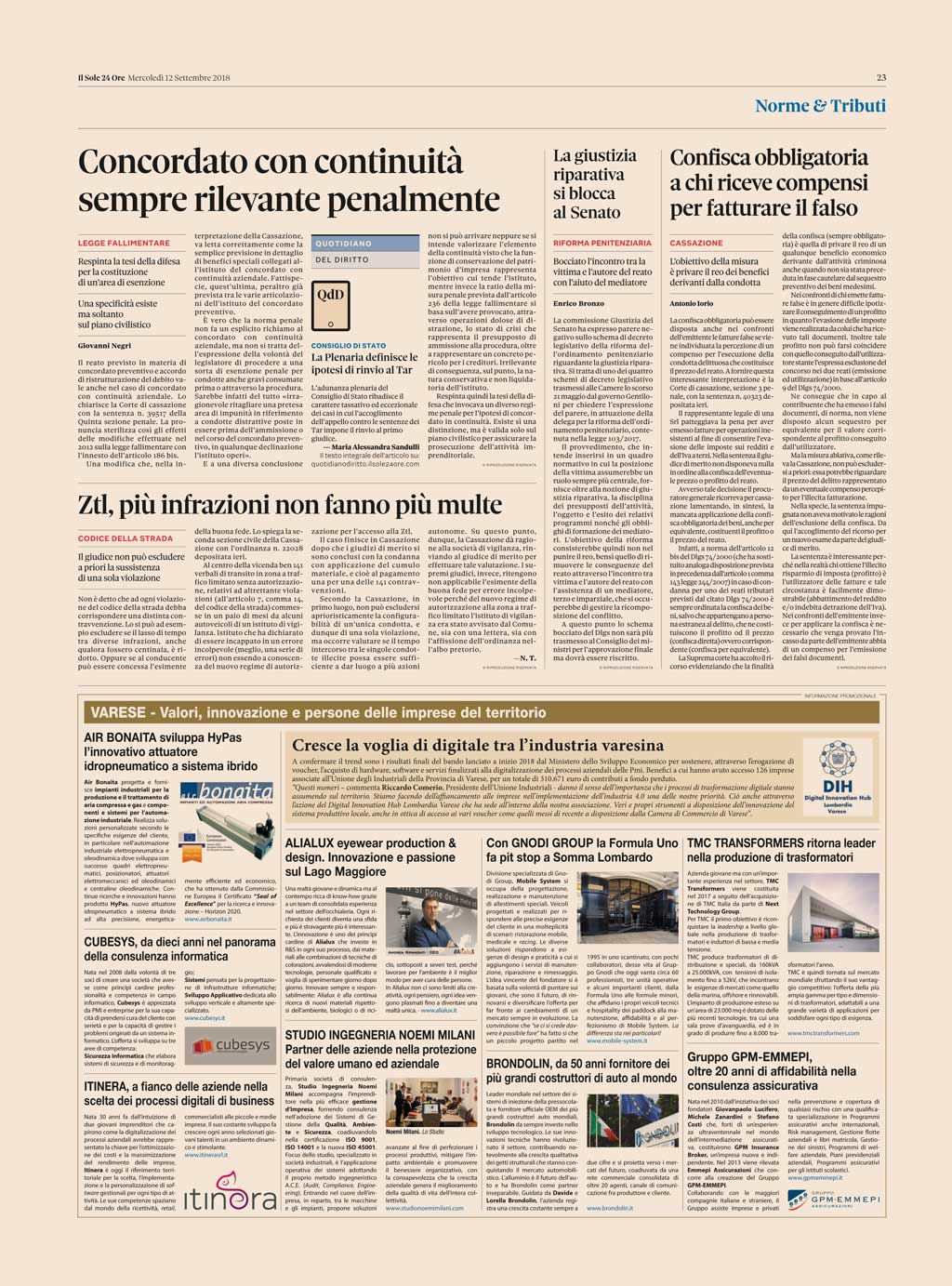 Il Sole 24 Ore del 12/09/2018